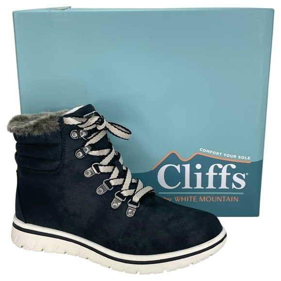 Cliffs White Mountain Hallett Black Fur Trim Womens Ankle Boots Size 7.5M - Picture 11 of 11